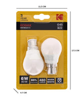 2PK KODAK LED BULB GOLF B22 BAYONET 6W WARM WHITE
